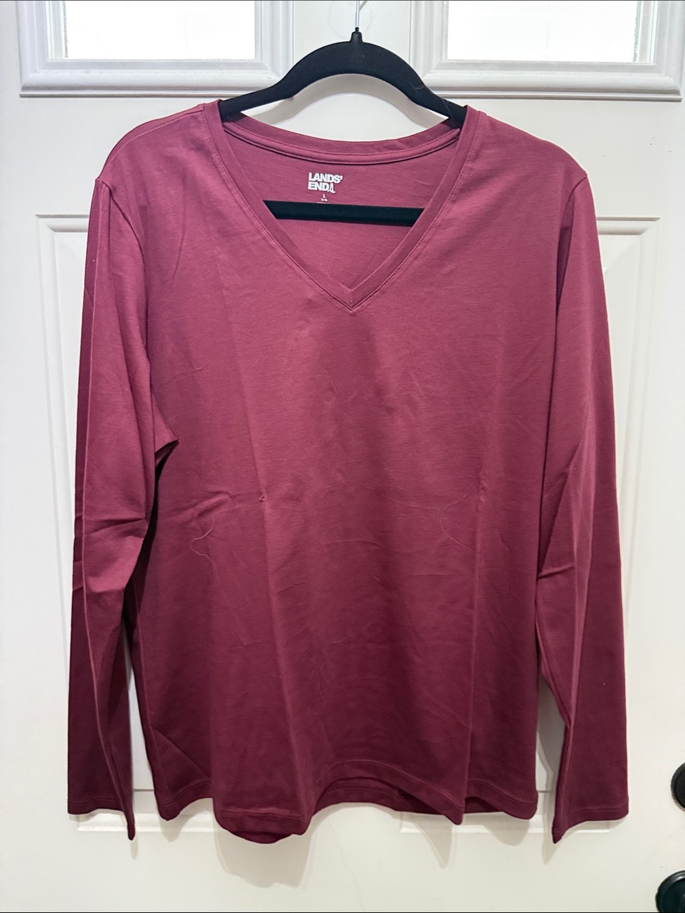 Lands' End Women's Long Sleeve V-Neck Top - Burgundy-Supima Cotton